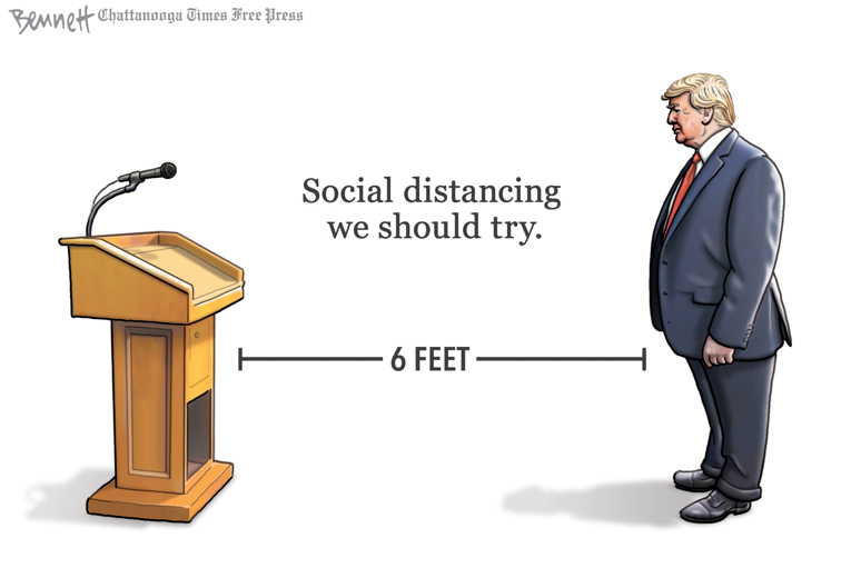 Political/Editorial Cartoon by Clay Bennett, Chattanooga Times Free Press on Trump Downplays Pandemic