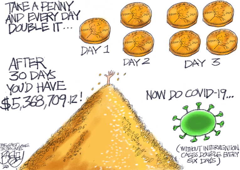 Political/Editorial Cartoon by Pat Bagley, Salt Lake Tribune on Virus Attacks Earth