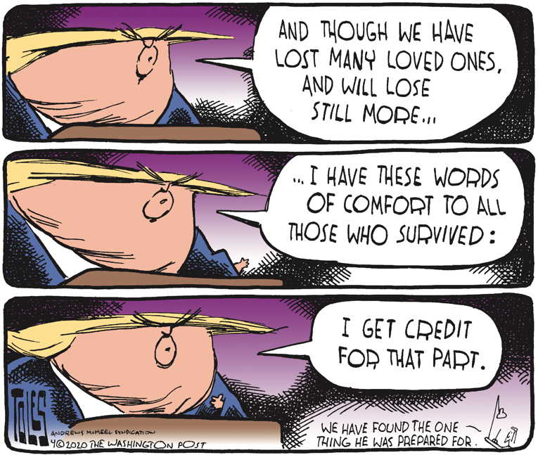 Political/Editorial Cartoon by Tom Toles, Washington Post on Trump Doubles Down