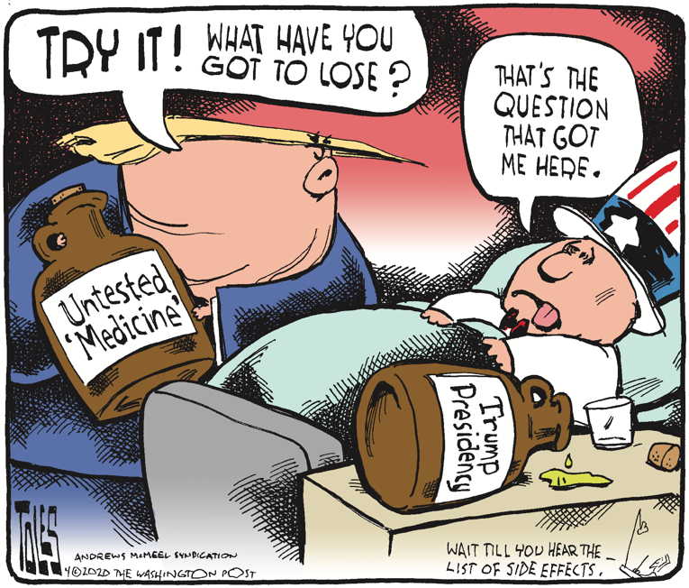 Political/Editorial Cartoon by Tom Toles, Washington Post on Trump Doubles Down