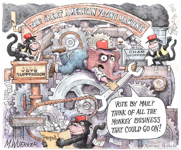 Political/Editorial Cartoon by Matt Wuerker, Politico on Trump, GOP Eye USPS Privatization