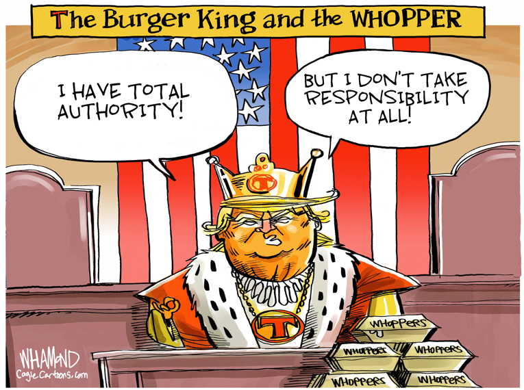 Political/Editorial Cartoon by Dave Whamond, Canada, PoliticalCartoons.com on Trump Claims Absolute Power