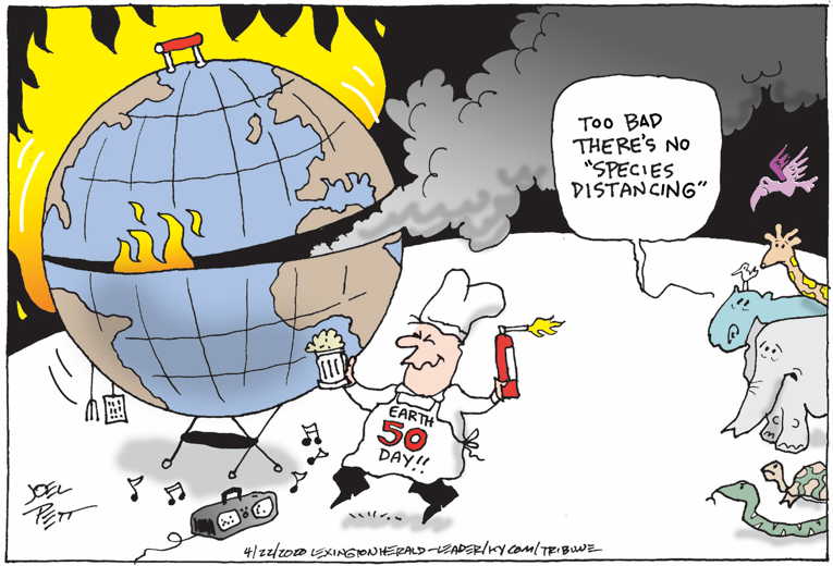 Political/Editorial Cartoon by Joel Pett, Lexington Herald-Leader, CWS/CartoonArts Intl. on Earth Day Celebrated