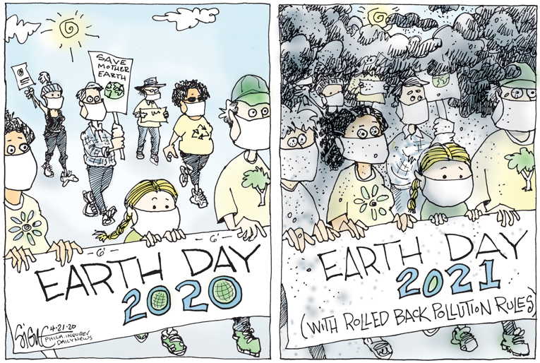 Political/Editorial Cartoon by Signe Wilkinson, Philadelphia Daily News on Earth Day Celebrated