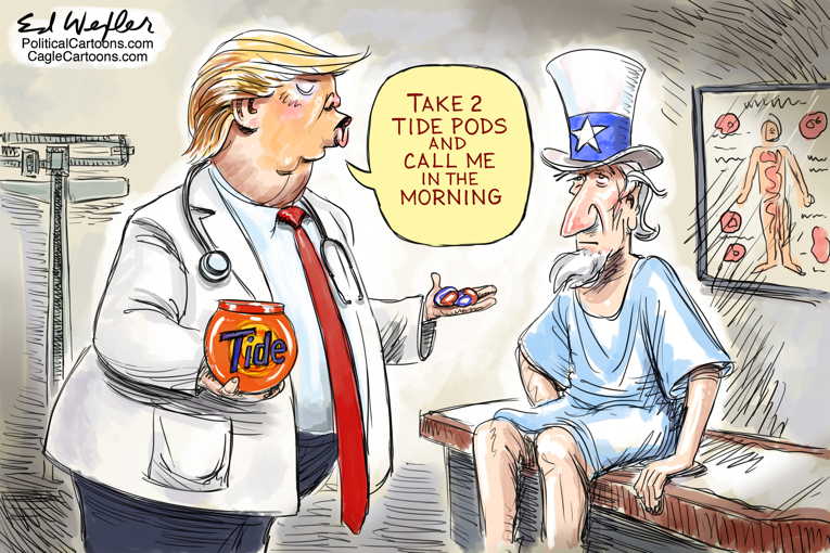 Political/Editorial Cartoon by Ed Wexler, PoliticalCartoons.com on Trump Goes Full Monty