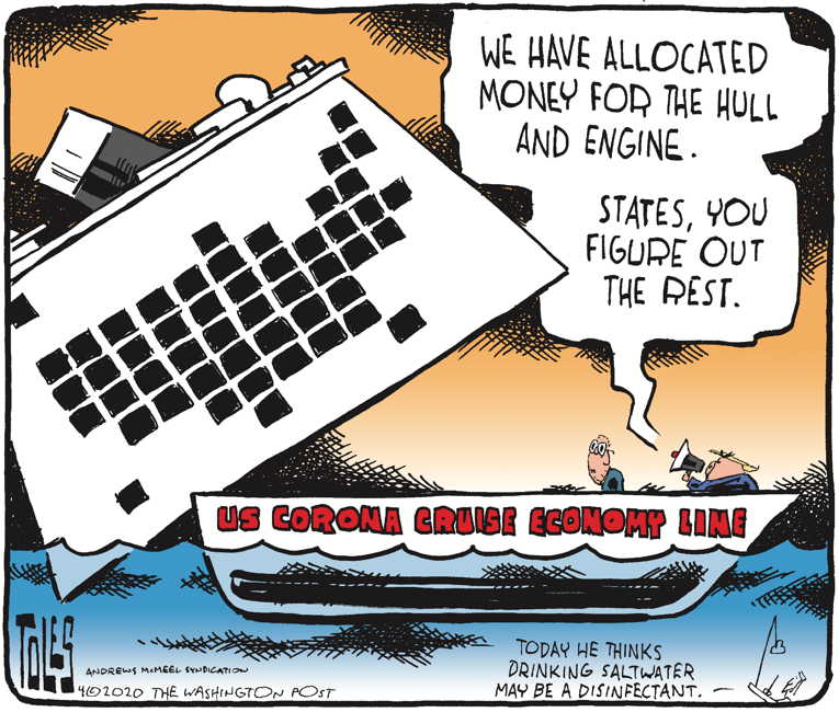 Political/Editorial Cartoon by Tom Toles, Washington Post on Stimulus Checks Arrive