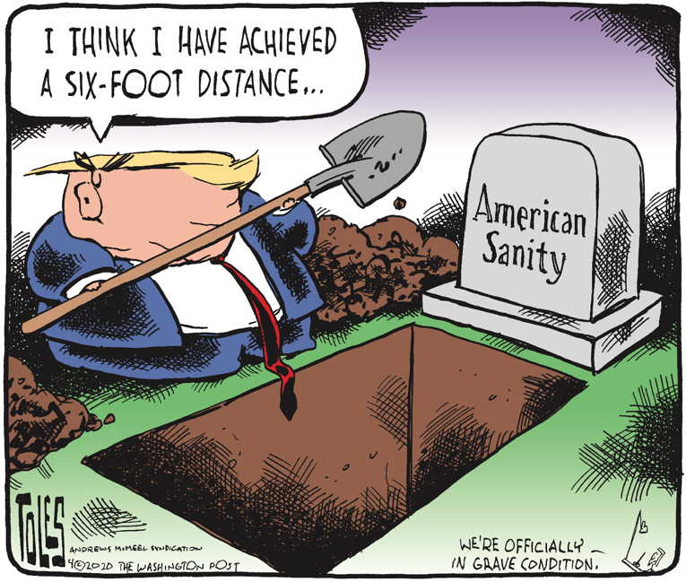 Political/Editorial Cartoon by Tom Toles, Washington Post on Trump Hears Cries for Help