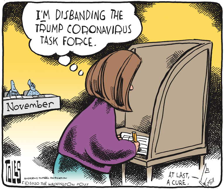 Political/Editorial Cartoon by Tom Toles, Washington Post on Shelter in Place Orders Extended