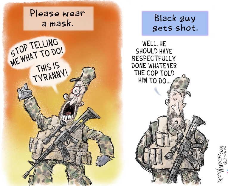 Political/Editorial Cartoon by Nick Anderson, Houston Chronicle on Black Jogger Killed in GA