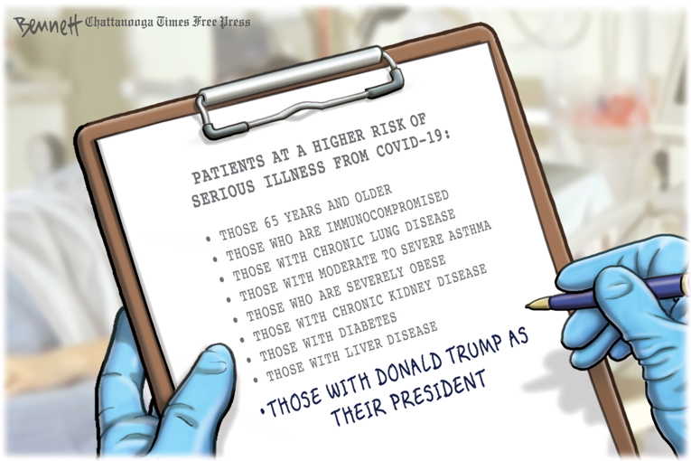 Political/Editorial Cartoon by Clay Bennett, Chattanooga Times Free Press on Many States Reopening