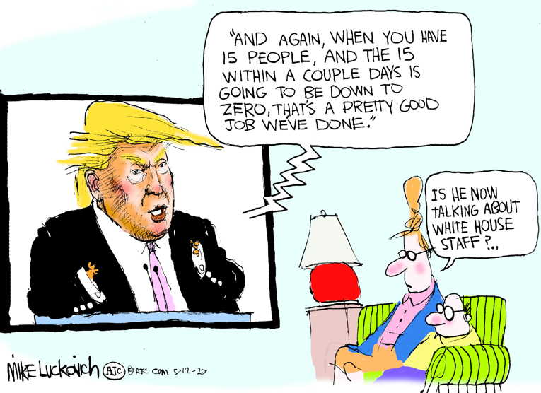 Political/Editorial Cartoon by Mike Luckovich, Atlanta Journal-Constitution on Trump Administration Blames Obama