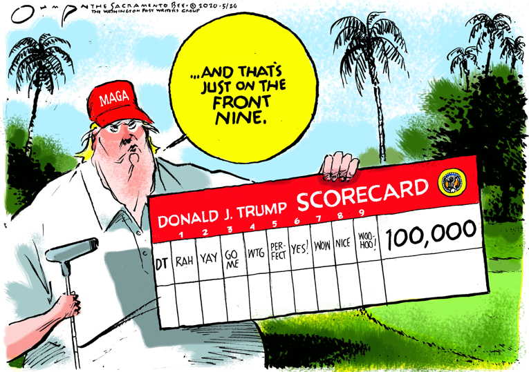 Political/Editorial Cartoon by Jack Ohman, The Oregonian on President Returns to Fairways