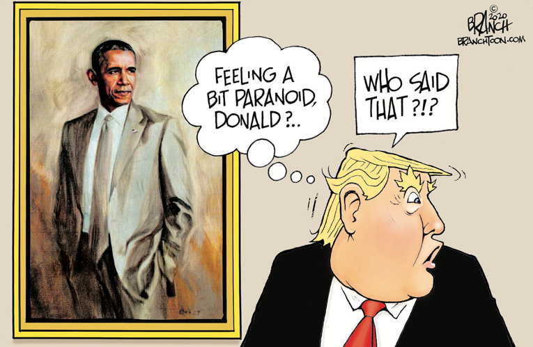 Political/Editorial Cartoon by John Branch, San Antonio Express-News on Trump Attacks Obama