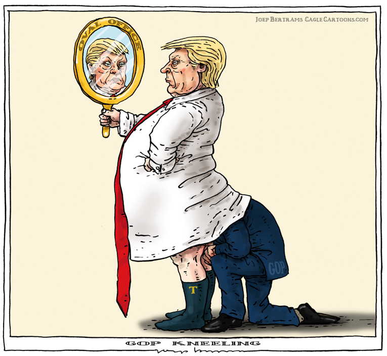 Political/Editorial Cartoon by Joep Bertrams, Het Parool, Amsterdam, Netherlands on Republicans Display Loyalty