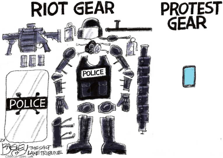 Political/Editorial Cartoon by Pat Bagley, Salt Lake Tribune on Worldwide Protests Continue