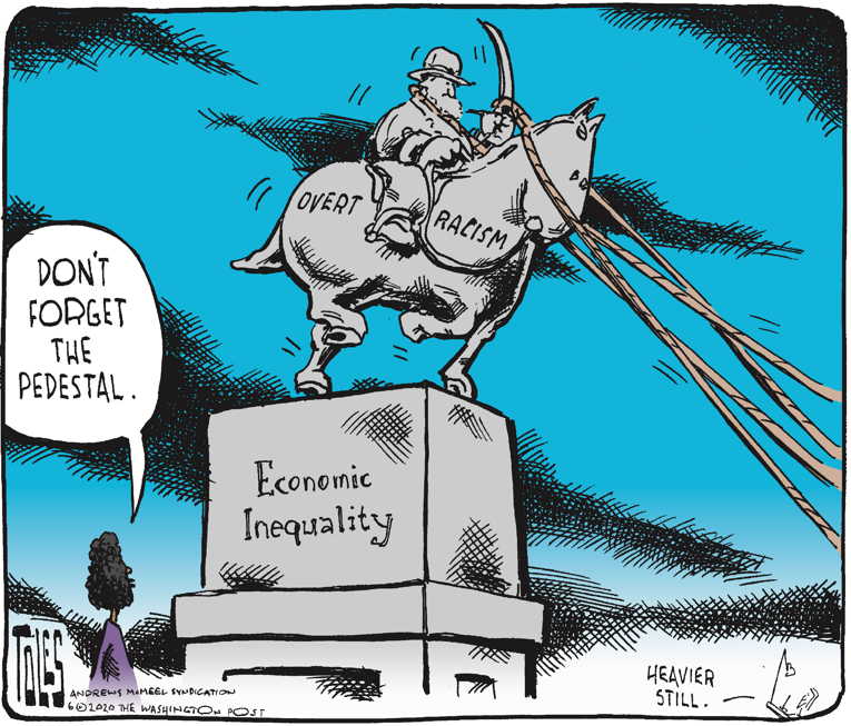 Political/Editorial Cartoon by Tom Toles, Washington Post on Racist Statues Fall