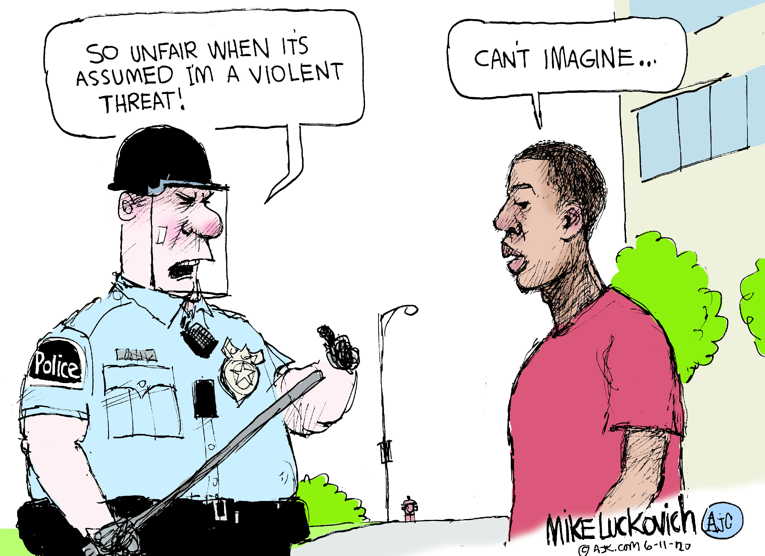 Political/Editorial Cartoon by Mike Luckovich, Atlanta Journal-Constitution on Policing Practices Under Scrutiny