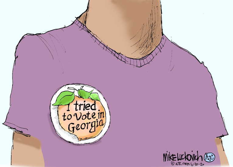 Political/Editorial Cartoon by Mike Luckovich, Atlanta Journal-Constitution on Georgia Successfully Suppresses Vote