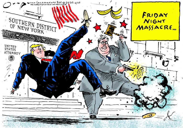 Political/Editorial Cartoon by Jack Ohman, The Oregonian on Barr Wars Escalate