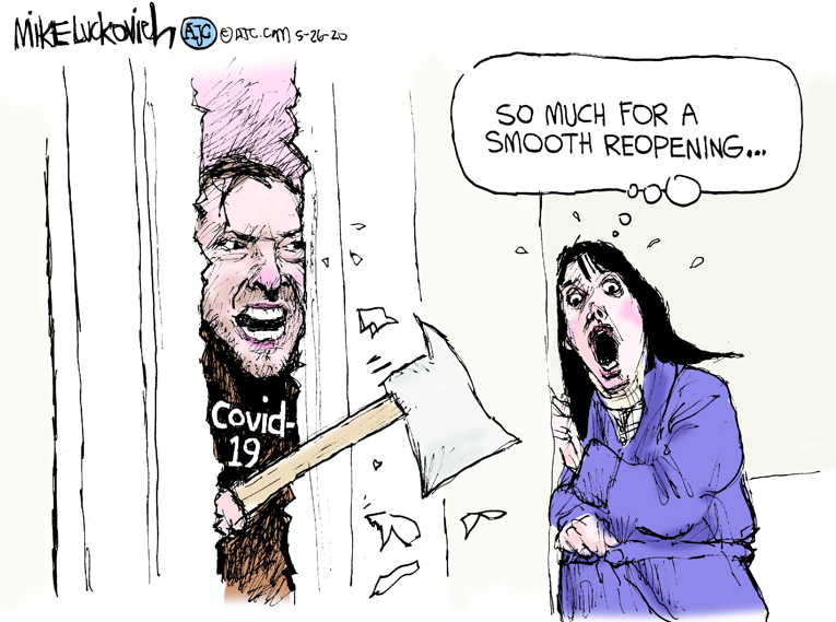 Political/Editorial Cartoon by Mike Luckovich, Atlanta Journal-Constitution on COVID-19 Cases Surge