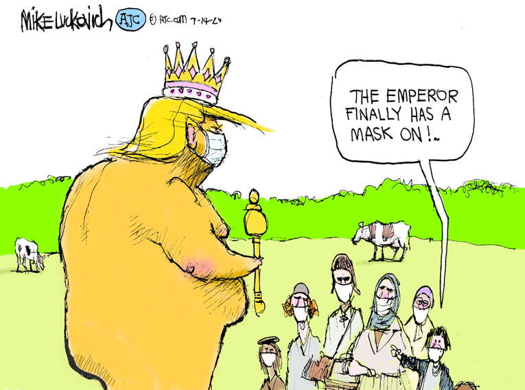 Political/Editorial Cartoon by Mike Luckovich, Atlanta Journal-Constitution on Trump Lauds Pandemic Response