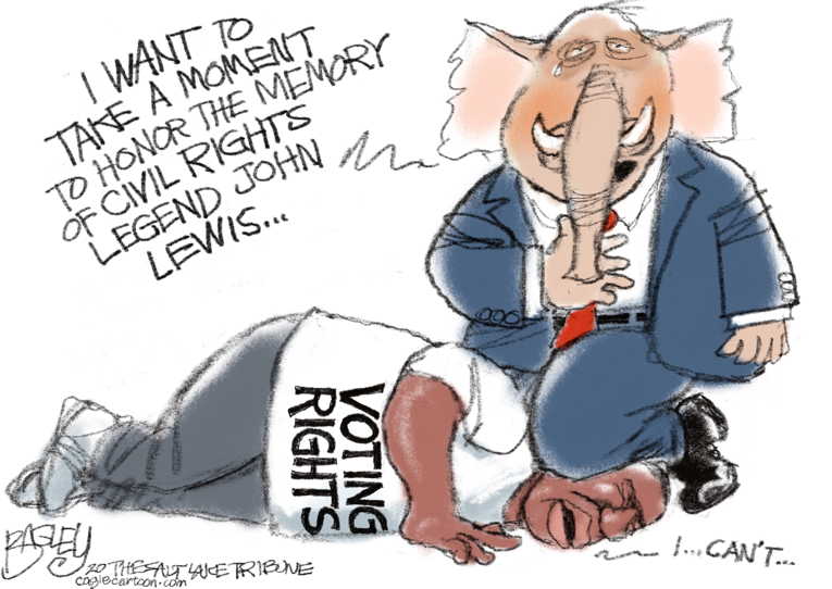 Political/Editorial Cartoon by Pat Bagley, Salt Lake Tribune on John Lewis Dies