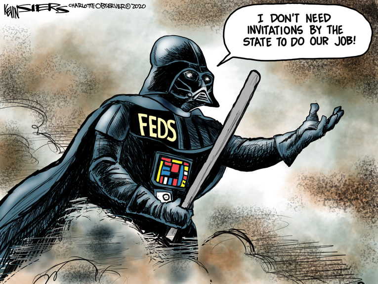 Political/Editorial Cartoon by Kevin Siers, Charlotte Observer on Federal Troops Invade Portland