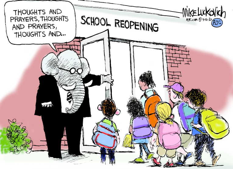 Political/Editorial Cartoon by Mike Luckovich, Atlanta Journal-Constitution on Schools Pressed to Reopen Fully