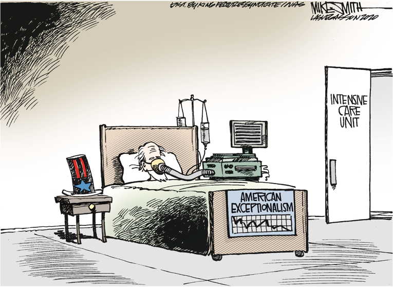 Political/Editorial Cartoon by Mike Smith, Las Vegas Sun on U.S. COVID Deaths Surpass 150,000