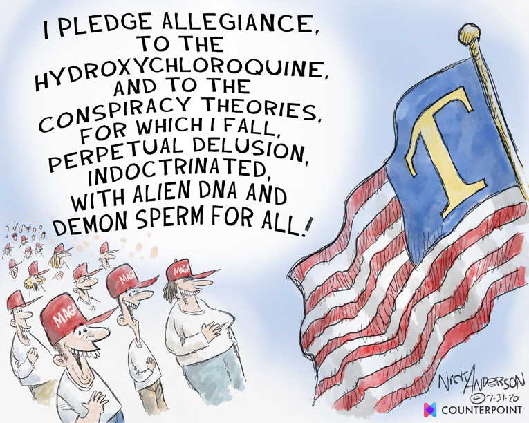 Political/Editorial Cartoon by Nick Anderson, Houston Chronicle on Trump Lauds Ineffective Drug