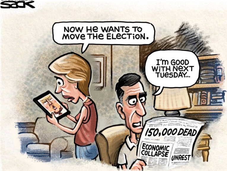 Political/Editorial Cartoon by Steve Sack, Minneapolis Star Tribune on Trump Floats Postponing Election