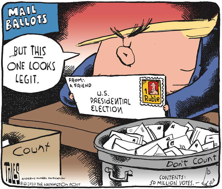 Political/Editorial Cartoon by Tom Toles, Washington Post on USPS Under Attack