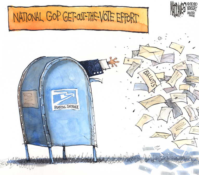 Political/Editorial Cartoon by Matt Davies, Journal News on Trump Corrupts Post Office