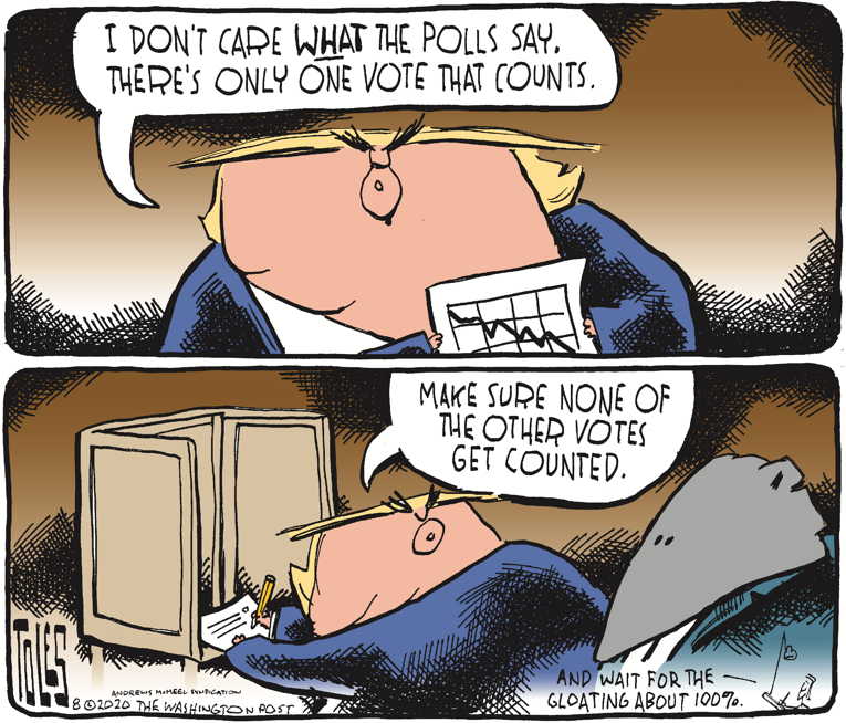 Political/Editorial Cartoon by Tom Toles, Washington Post on Trump Corrupts Post Office