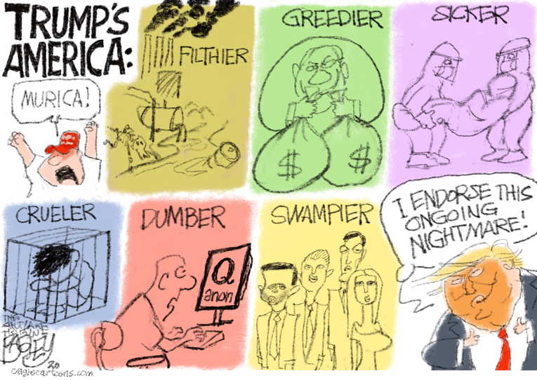 Political/Editorial Cartoon by Pat Bagley, Salt Lake Tribune on Republicans Blast Trump’s America