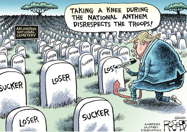 Political/Editorial Cartoon by Rob Rogers on Trump Disparages Fallen Soldiers