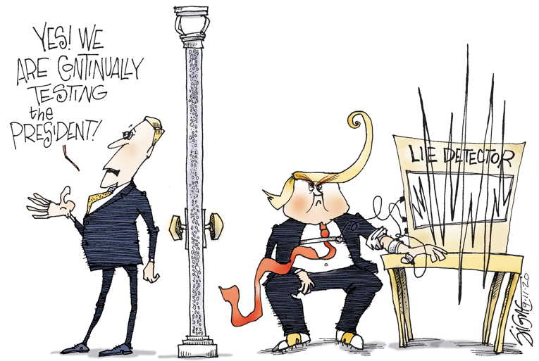 Political/Editorial Cartoon by Signe Wilkinson, Philadelphia Daily News on Woodward: Trump Misled on Virus