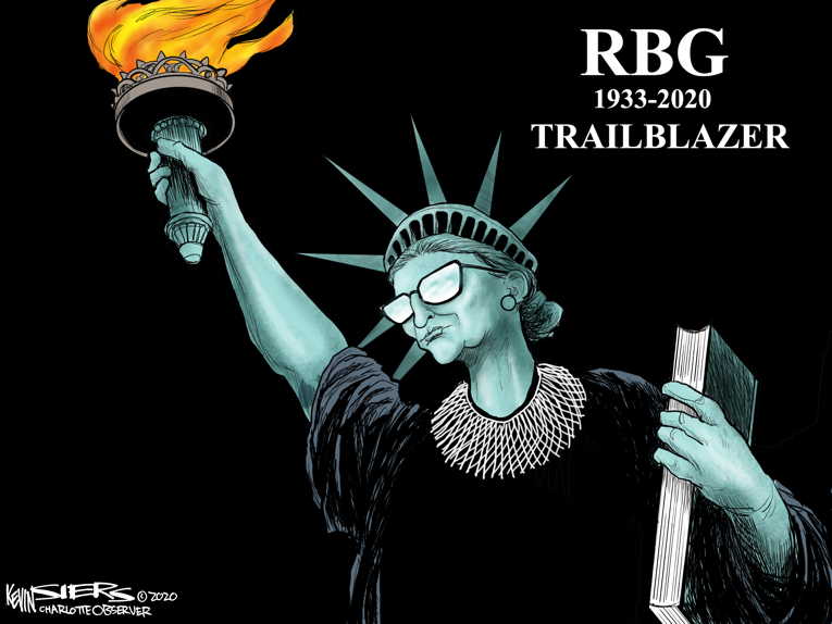 Political/Editorial Cartoon by Kevin Siers, Charlotte Observer on Ruth Bader Ginsburg Dies