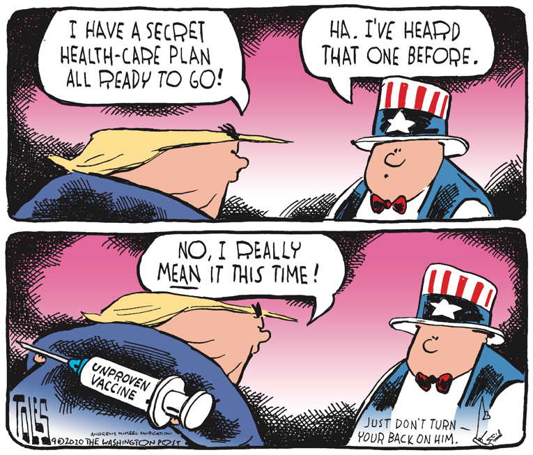 Political/Editorial Cartoon by Tom Toles, Washington Post on Trump Teases the Future