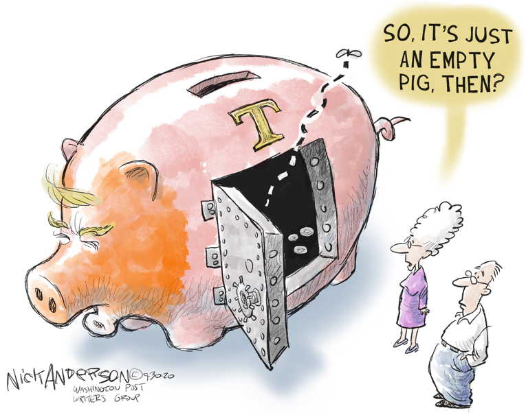 Political/Editorial Cartoon by Nick Anderson, Houston Chronicle on Trump’s Taxes Revealed