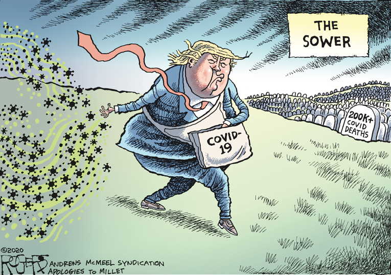 Political/Editorial Cartoon by Rob Rogers on Trump Returns to White House