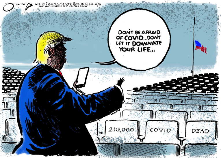 Political/Editorial Cartoon by Jack Ohman, The Oregonian on Trump Returns to White House