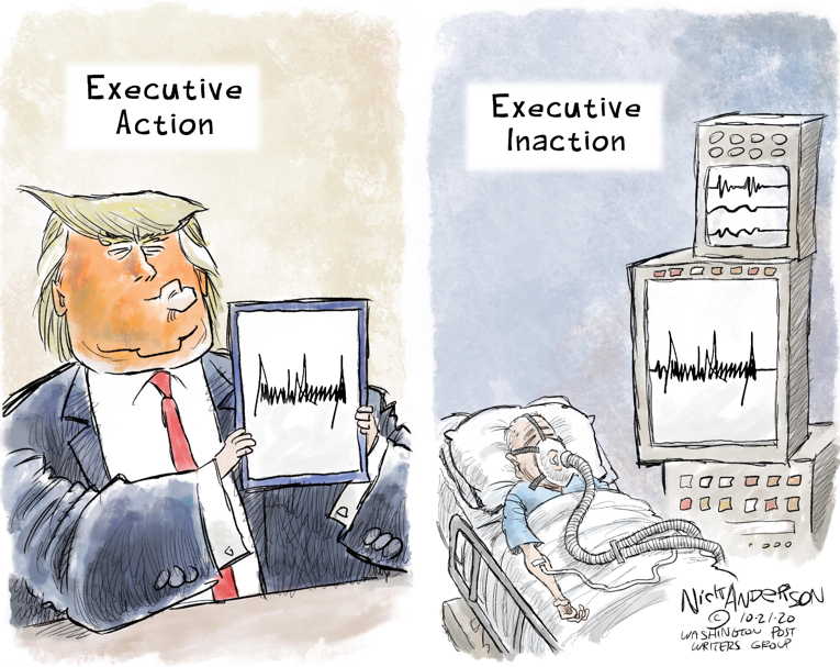 Political/Editorial Cartoon by Nick Anderson, Houston Chronicle on Covid Hospitalizations Surge