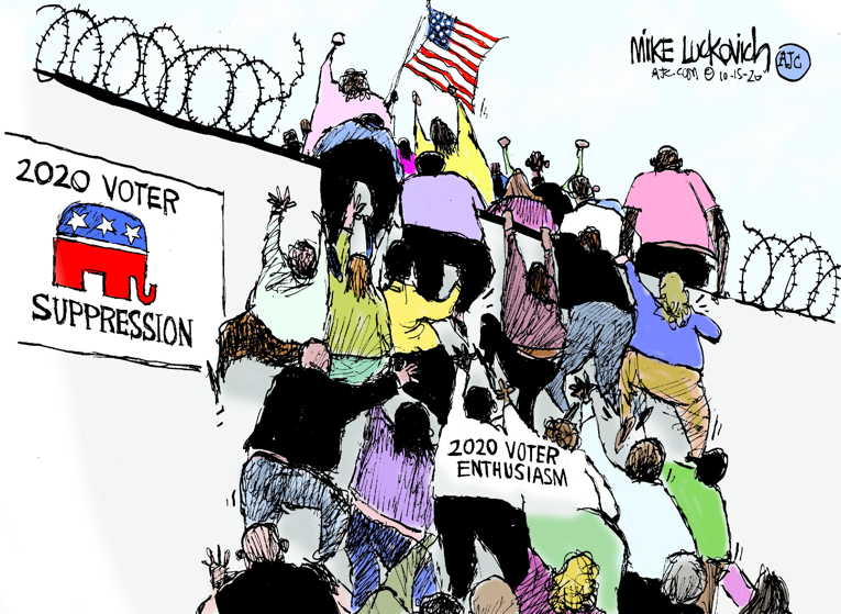 Political/Editorial Cartoon by Mike Luckovich, Atlanta Journal-Constitution on Record Early Voting