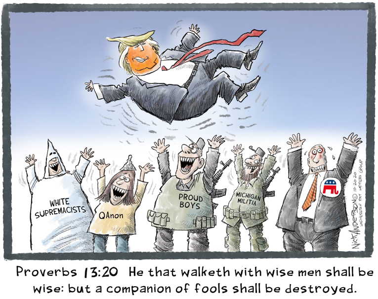 Political/Editorial Cartoon by Nick Anderson, Houston Chronicle on President Proud of Accomplishments