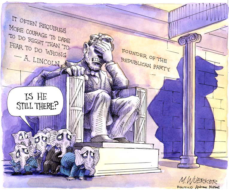 Political/Editorial Cartoon by Matt Wuerker, Politico on Trump Claims Victory