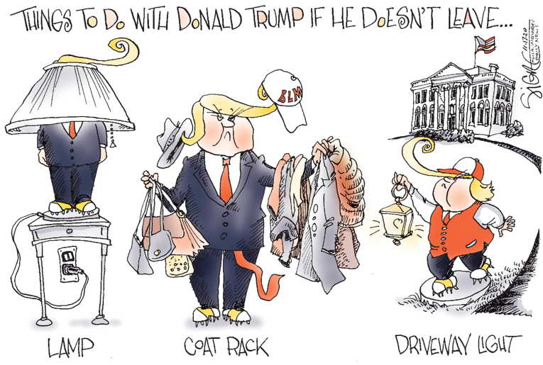 Political/Editorial Cartoon by Signe Wilkinson, Philadelphia Daily News on Trump Digs In