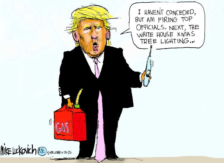 Political/Editorial Cartoon by Mike Luckovich, Atlanta Journal-Constitution on Trump Claims Eventual Victory