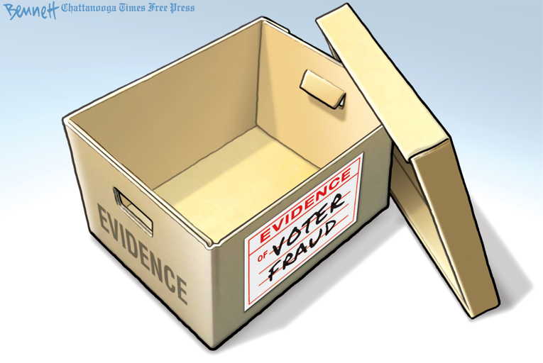 Political/Editorial Cartoon by Clay Bennett, Chattanooga Times Free Press on Trump Claims Eventual Victory