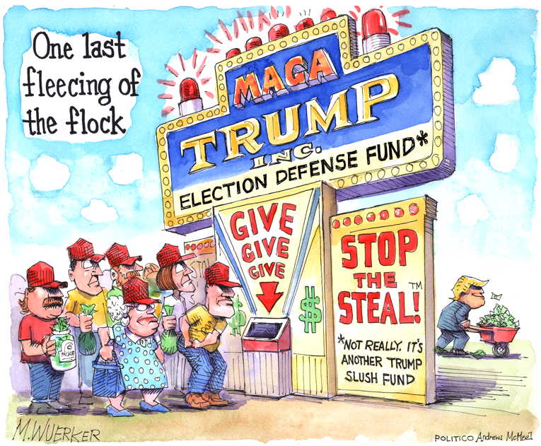 Political/Editorial Cartoon by Matt Wuerker, Politico on Trump Battles On